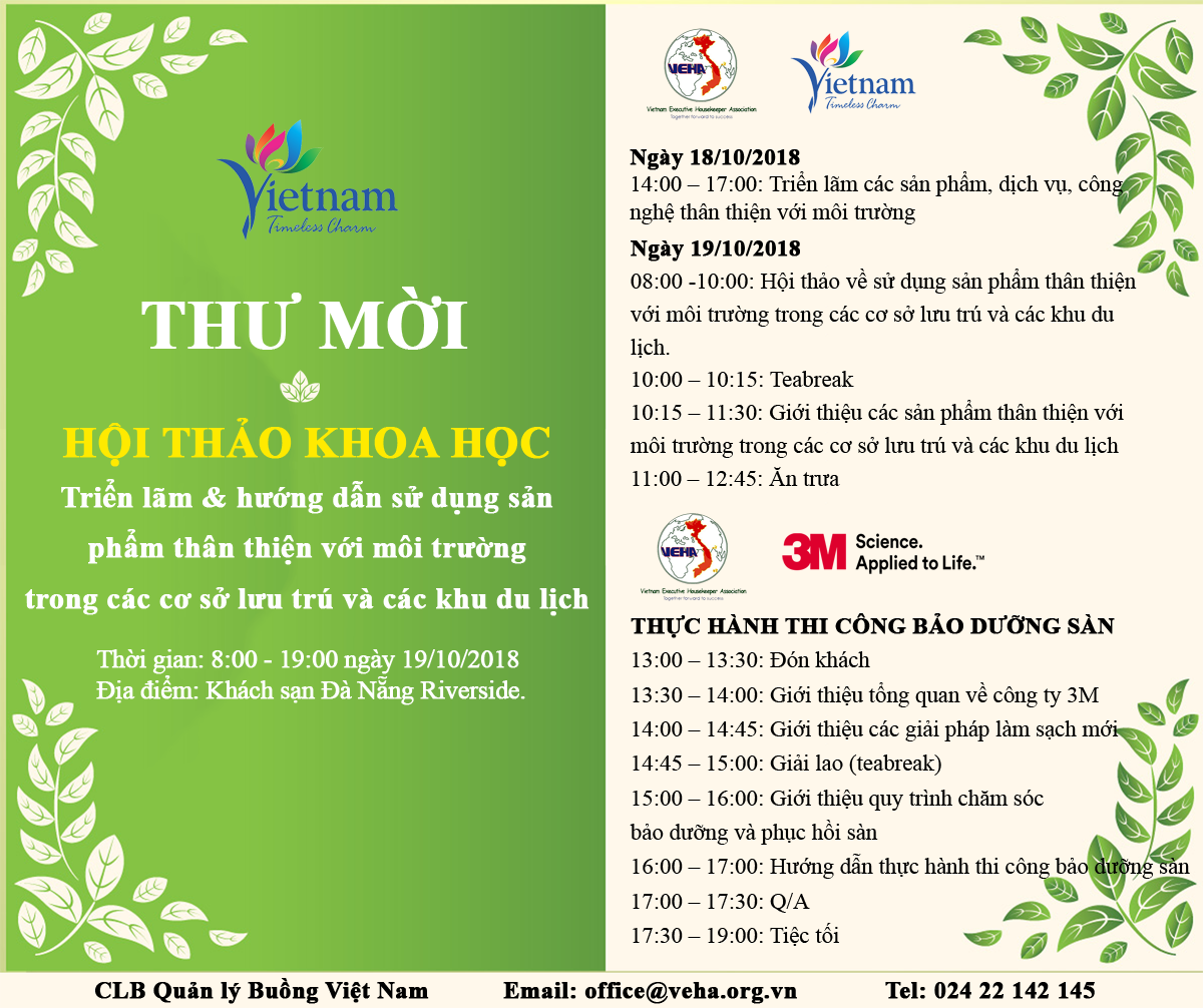 HỘI THẢO KHOA HỌC - TRIỂN LÃM & HƯỚNG DẪN SỬ DỤNG SẢN PHẨM THÂN THIỆN VỚI MÔI TRƯỜNG TRONG CÁC SƠ SỞ LƯU TRÚ & CÁC KHU DU LỊCH.
